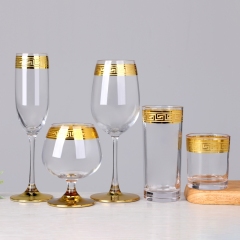 Heavy Bottom Greek Key Gold Rim Champagne Flutes Brandy Snifters Highball Rocks Whiskey Red Wine Drinking Glass,Fabricante de Artigos de Vidro por Atacado & Frascos para Velas Personalizados | Ruixin Glass,Heavy Bottom Greek Key Gold Rim Champagne Flutes Brandy Snifters Highball Rocks Whiskey Red Wine Drinking Glass