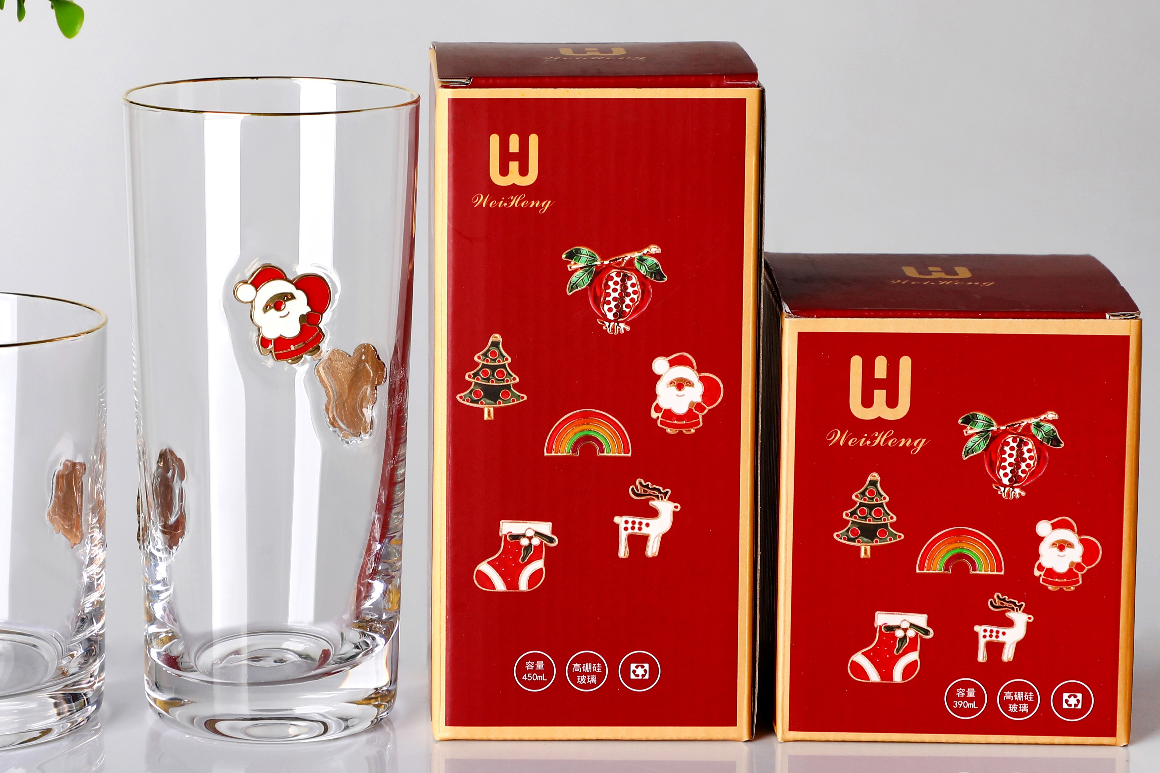 Wholesale Christmas holiday icon glass cup gift set in red box