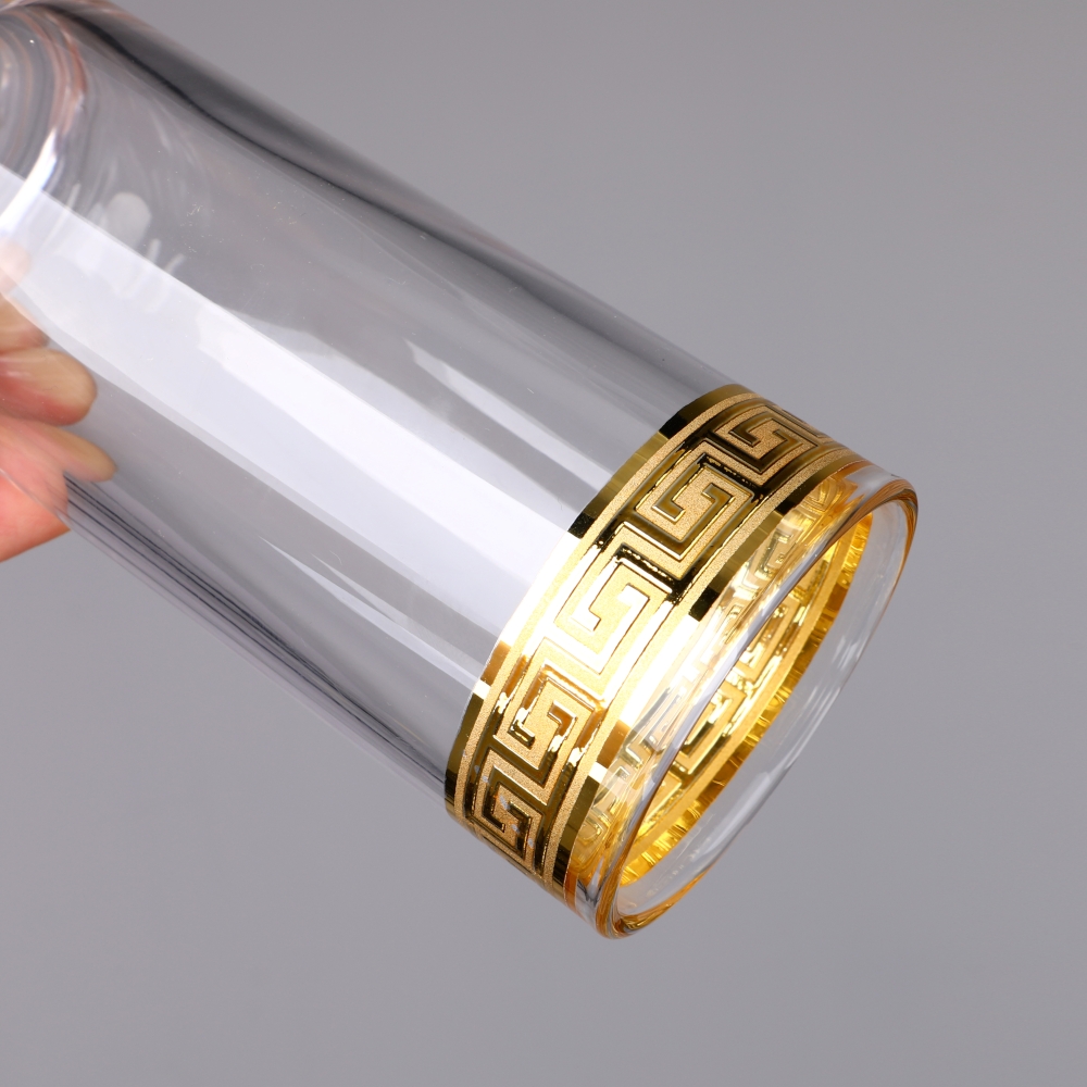 Heavy bottom whiskey glass with greek key pattern