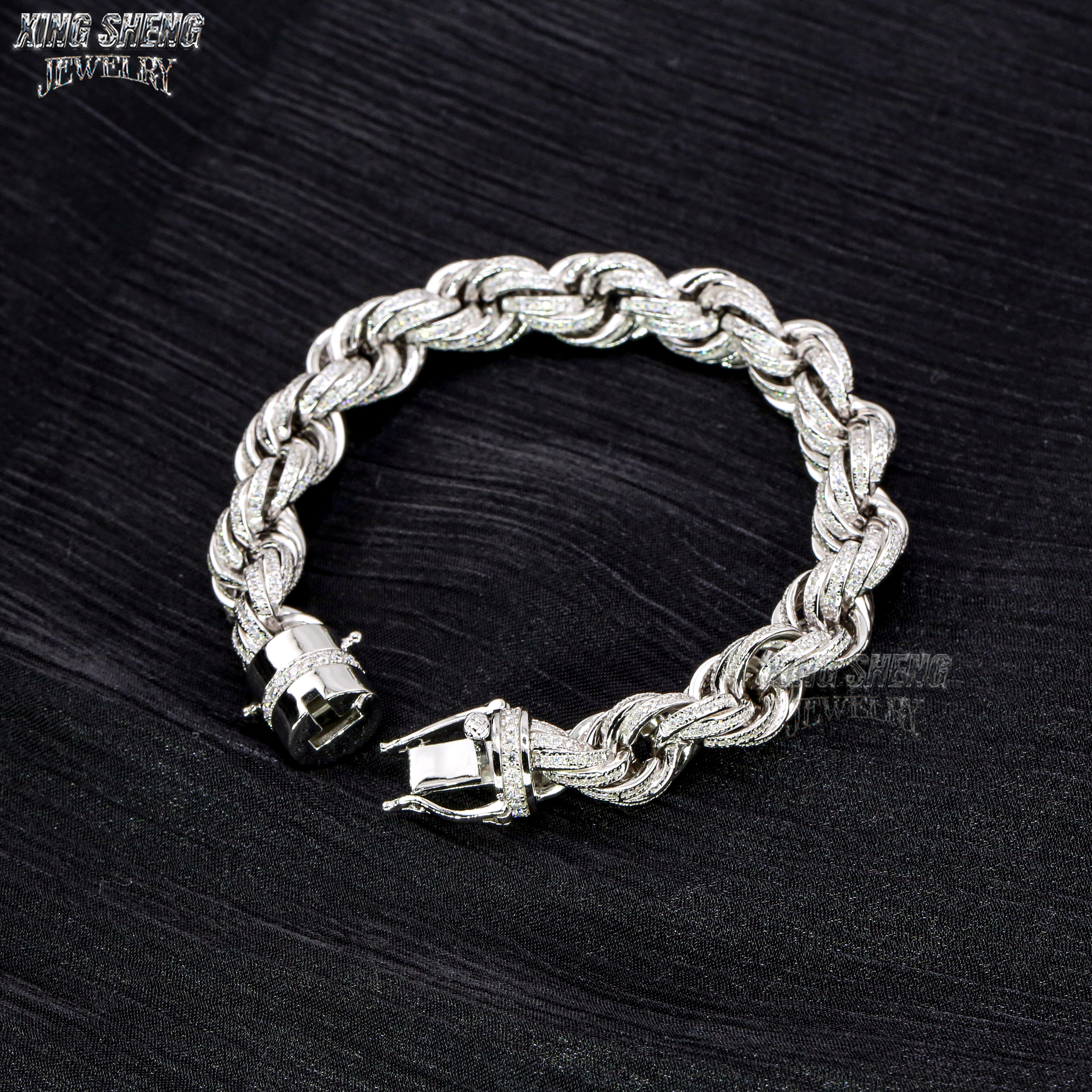 Pass Diamond Tester 10mm 925 Silver Luxury Hip Hop Full With Iced Out VVS1 Moissanite Diamond Rope Chain Men