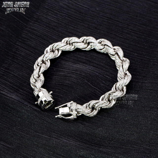 Pass Diamond Tester 10mm 925 Silver Luxury Hip Hop Full With Iced Out VVS1 Moissanite Diamond Rope Chain Men