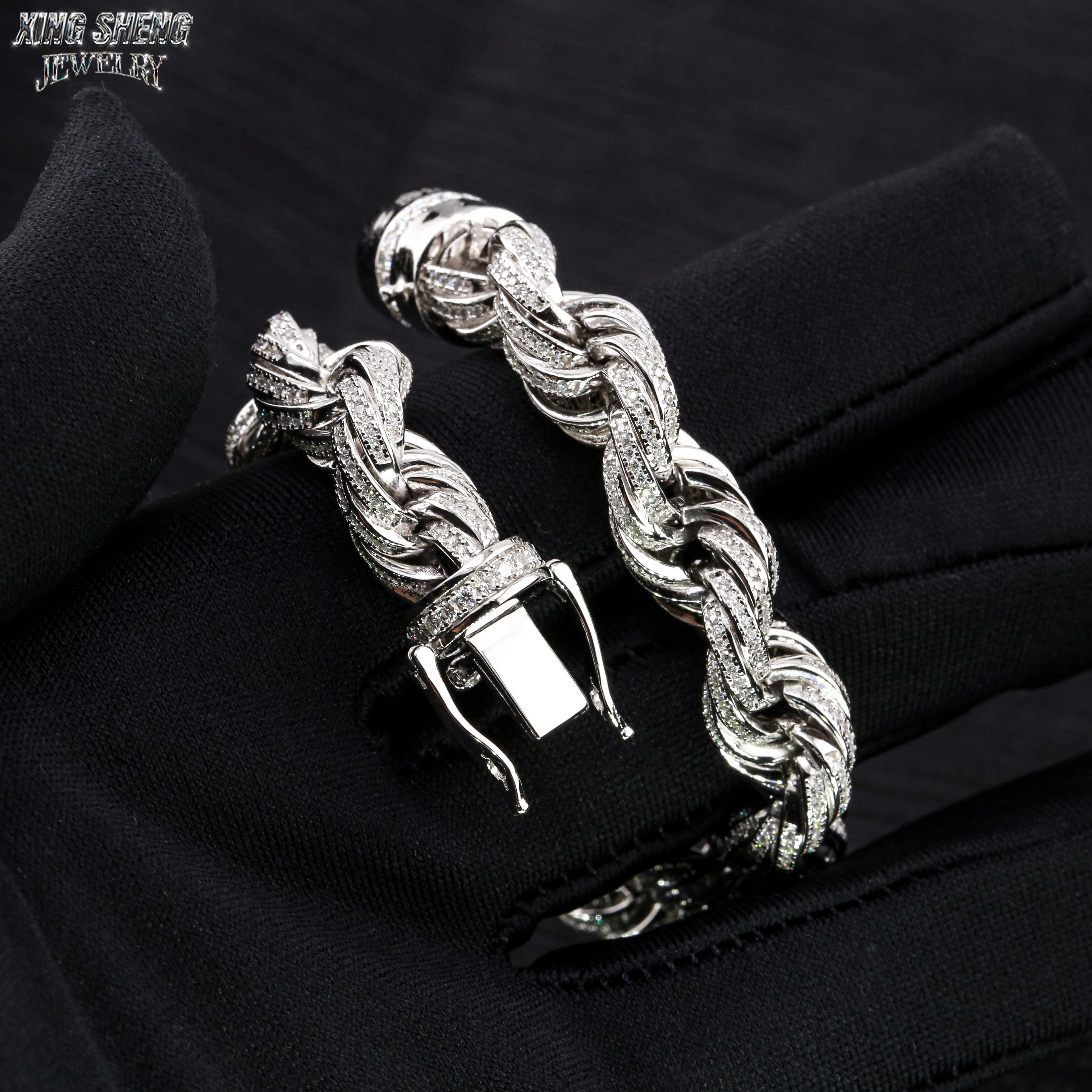Pass Diamond Tester 10mm 925 Silver Luxury Hip Hop Full With Iced Out VVS1 Moissanite Diamond Rope Chain Men