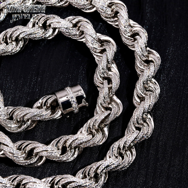 Pass Diamond Tester 10mm 925 Silver Luxury Hip Hop Full With Iced Out VVS1 Moissanite Diamond Rope Chain Men