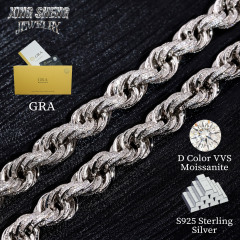 Pass Diamond Tester 10mm 925 Silver Luxury Hip Hop Full With Iced Out VVS1 Moissanite Diamond Rope Chain Men