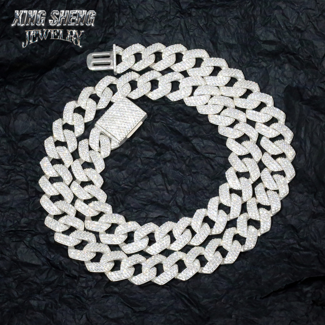 Pass Diamond Tester 925 Sterling Silver Hip Hop Jewelry Men Necklace 16mm 3 Rows thin Iced Out Vvs Moissanite Diamond Cuban Link Chain