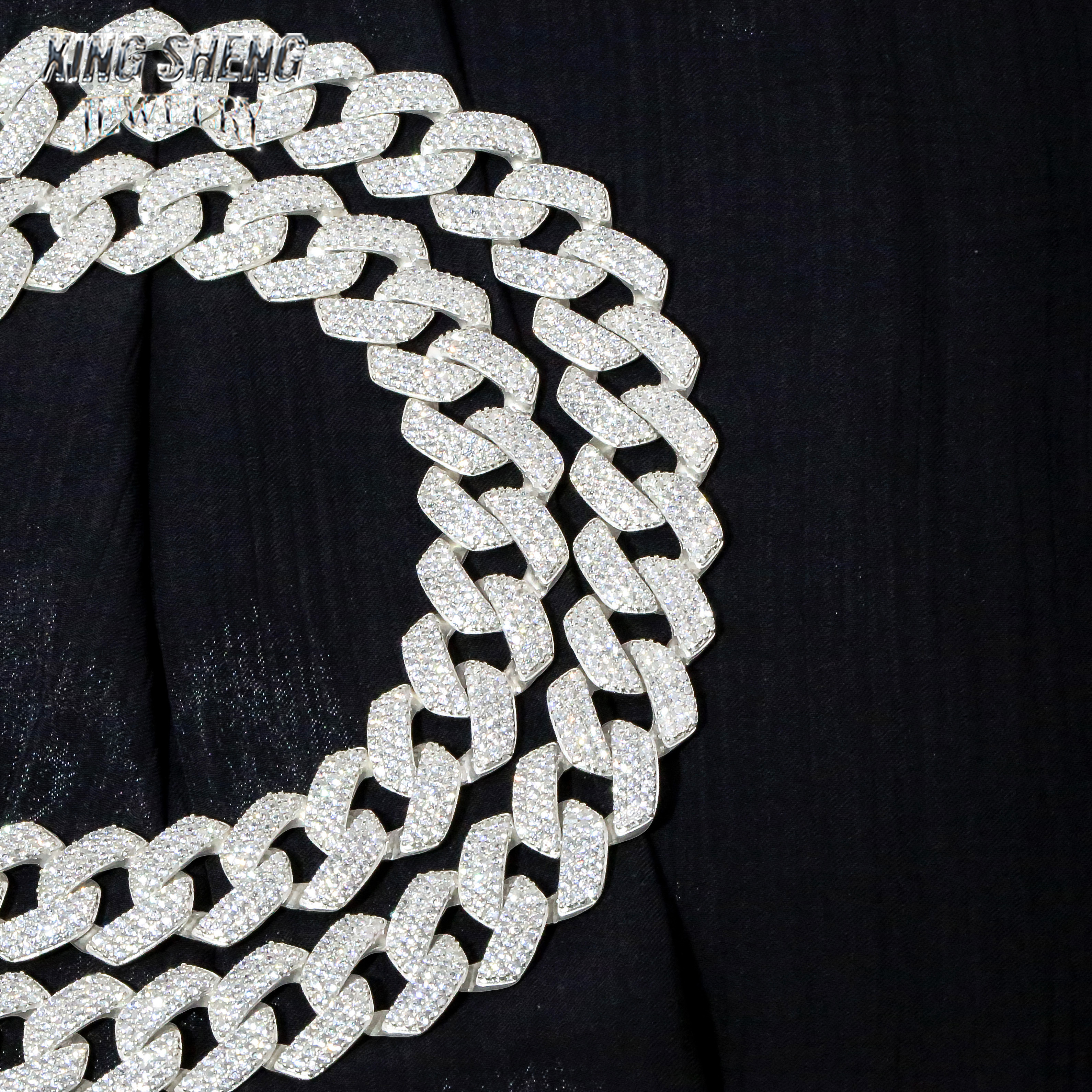 Pass Diamond Tester 925 Sterling Silver Hip Hop Jewelry Men Necklace 16mm 3 Rows thin Iced Out Vvs Moissanite Diamond Cuban Link Chain