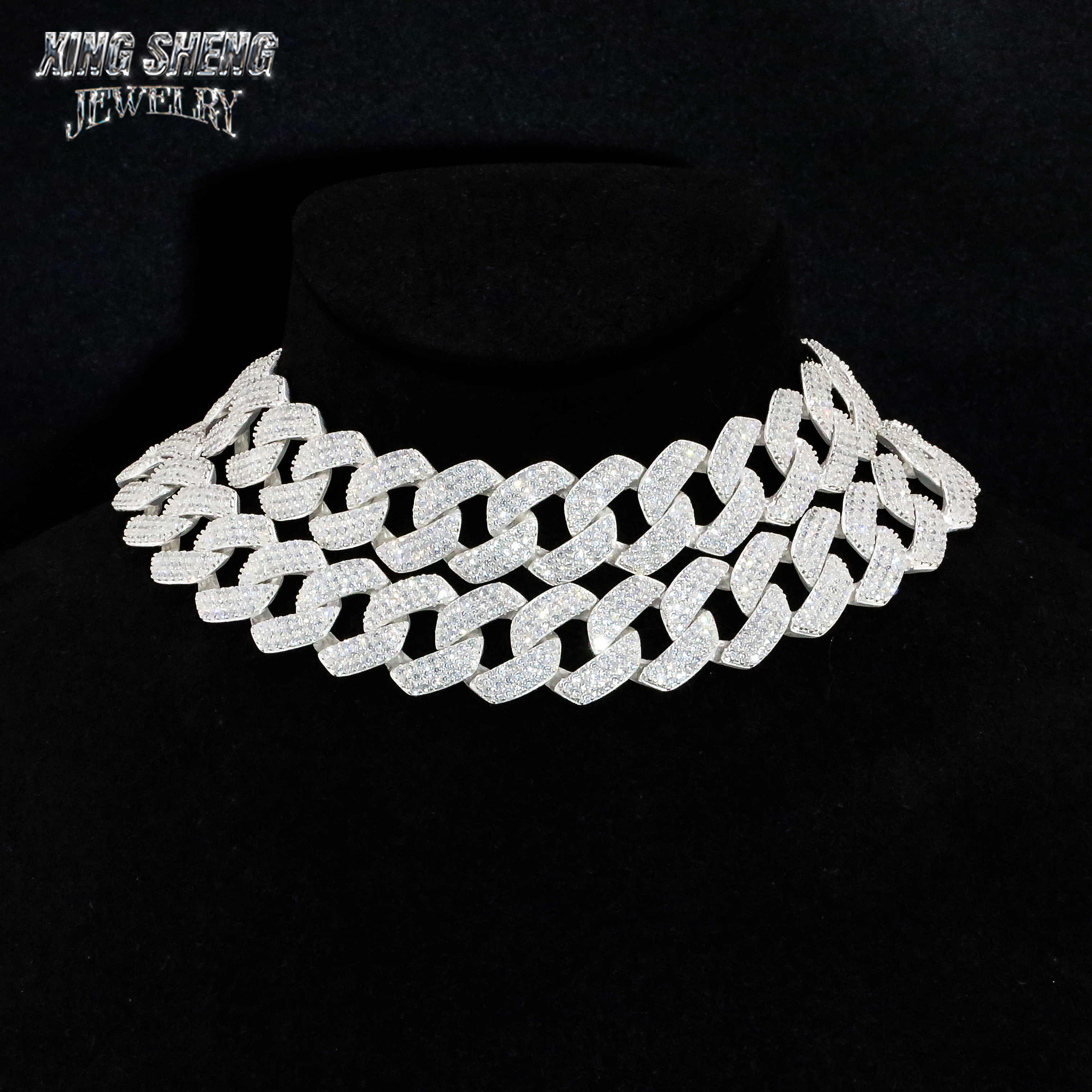 Pass Diamond Tester 925 Sterling Silver Hip Hop Jewelry Men Necklace 16mm 3 Rows thin Iced Out Vvs Moissanite Diamond Cuban Link Chain