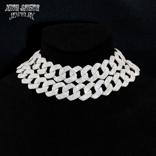 Pass Diamond Tester 925 Sterling Silver Hip Hop Jewelry Men Necklace 16mm 3 Rows thin Iced Out Vvs Moissanite Diamond Cuban Link Chain