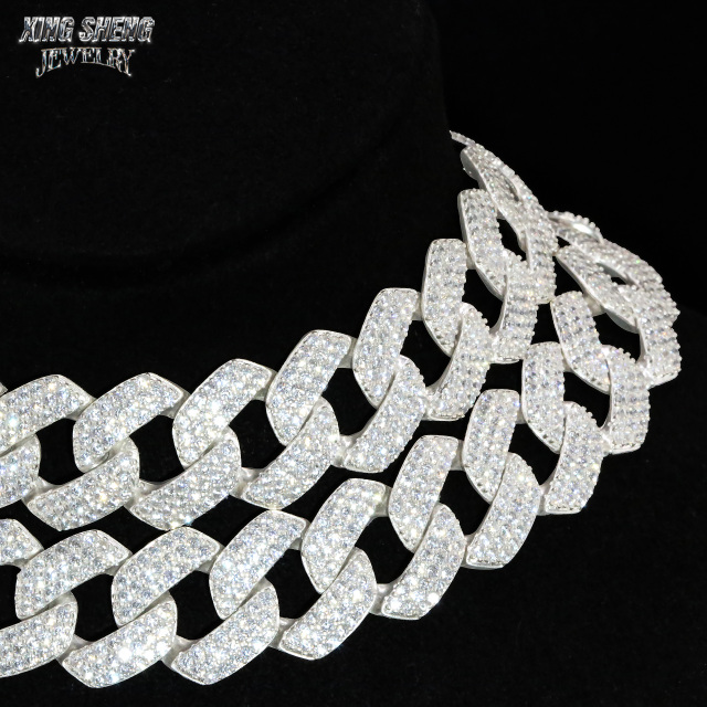 Pass Diamond Tester 925 Sterling Silver Hip Hop Jewelry Men Necklace 16mm 3 Rows thin Iced Out Vvs Moissanite Diamond Cuban Link Chain