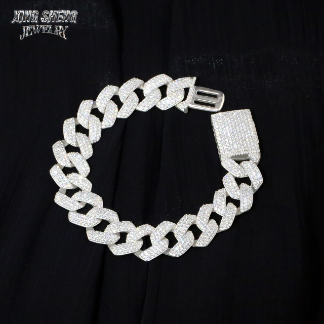 Pass Diamond Tester 925 Sterling Silver Hip Hop Jewelry Men Necklace 16mm 3 Rows thin Iced Out Vvs Moissanite Diamond Cuban Link Chain