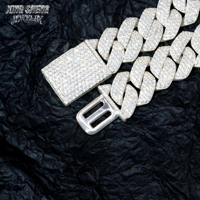 Pass Diamond Tester 925 Sterling Silver Hip Hop Jewelry Men Necklace 16mm 3 Rows thin Iced Out Vvs Moissanite Diamond Cuban Link Chain