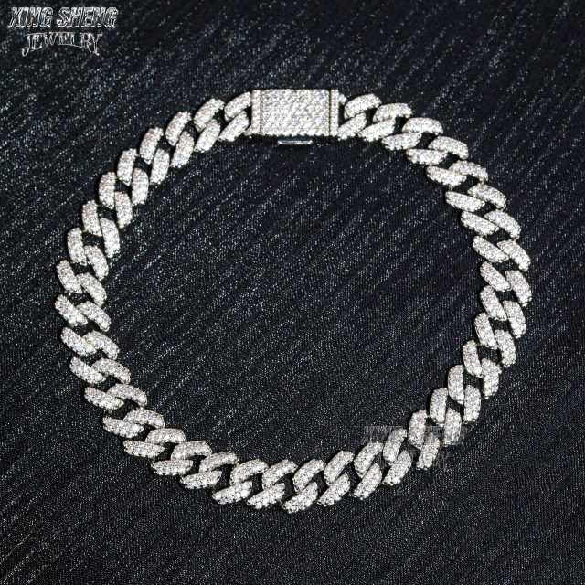 Hot Selling Pass Diamond Tester 8mm Two Rows Pass Diamond Tester Iced Out Hip Hop VVS1 Moissanite Cuban Link Chain Necklace