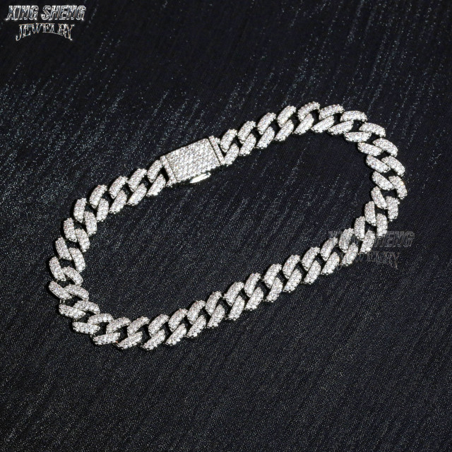 Hot Selling Pass Diamond Tester 8mm Two Rows Pass Diamond Tester Iced Out Hip Hop VVS1 Moissanite Cuban Link Chain Necklace
