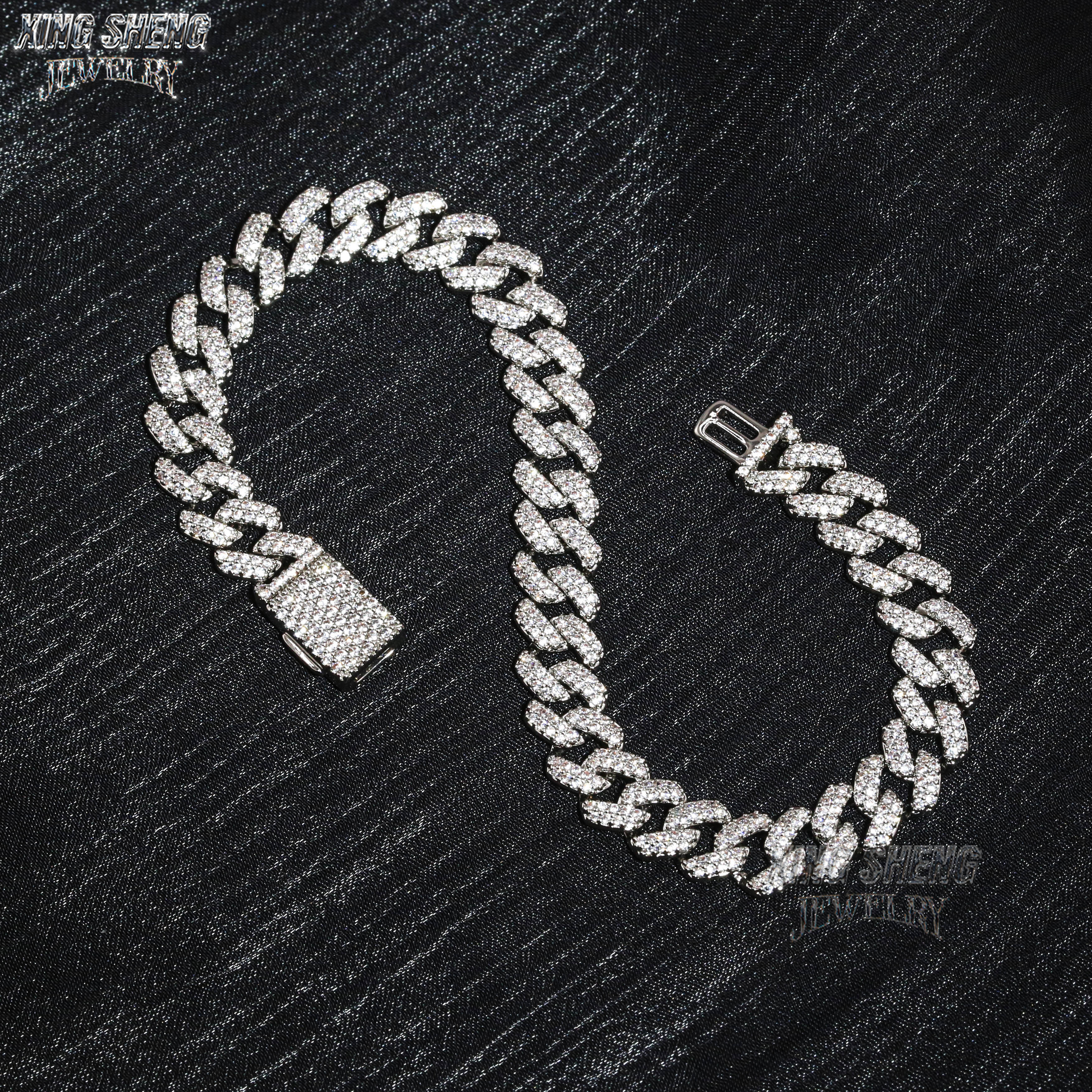 Hot Selling Pass Diamond Tester 8mm Two Rows Pass Diamond Tester Iced Out Hip Hop VVS1 Moissanite Cuban Link Chain Necklace