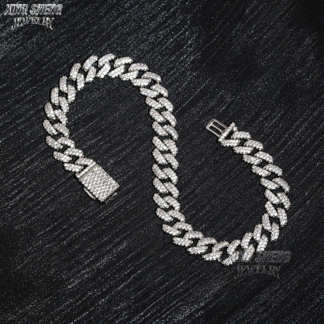Hot Selling Pass Diamond Tester 8mm Two Rows Pass Diamond Tester Iced Out Hip Hop VVS1 Moissanite Cuban Link Chain Necklace