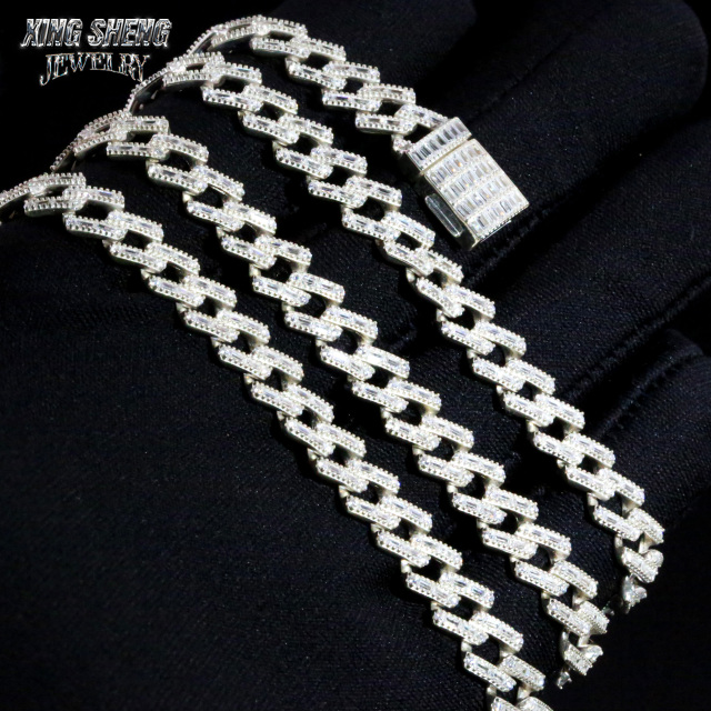 Baguette 8mm Cuban Link Chain Thin Necklace Bracelet Moissanite Hip Hop Jewelry 925 Silver Iced Out Cuban Link Pass Diamond Chain