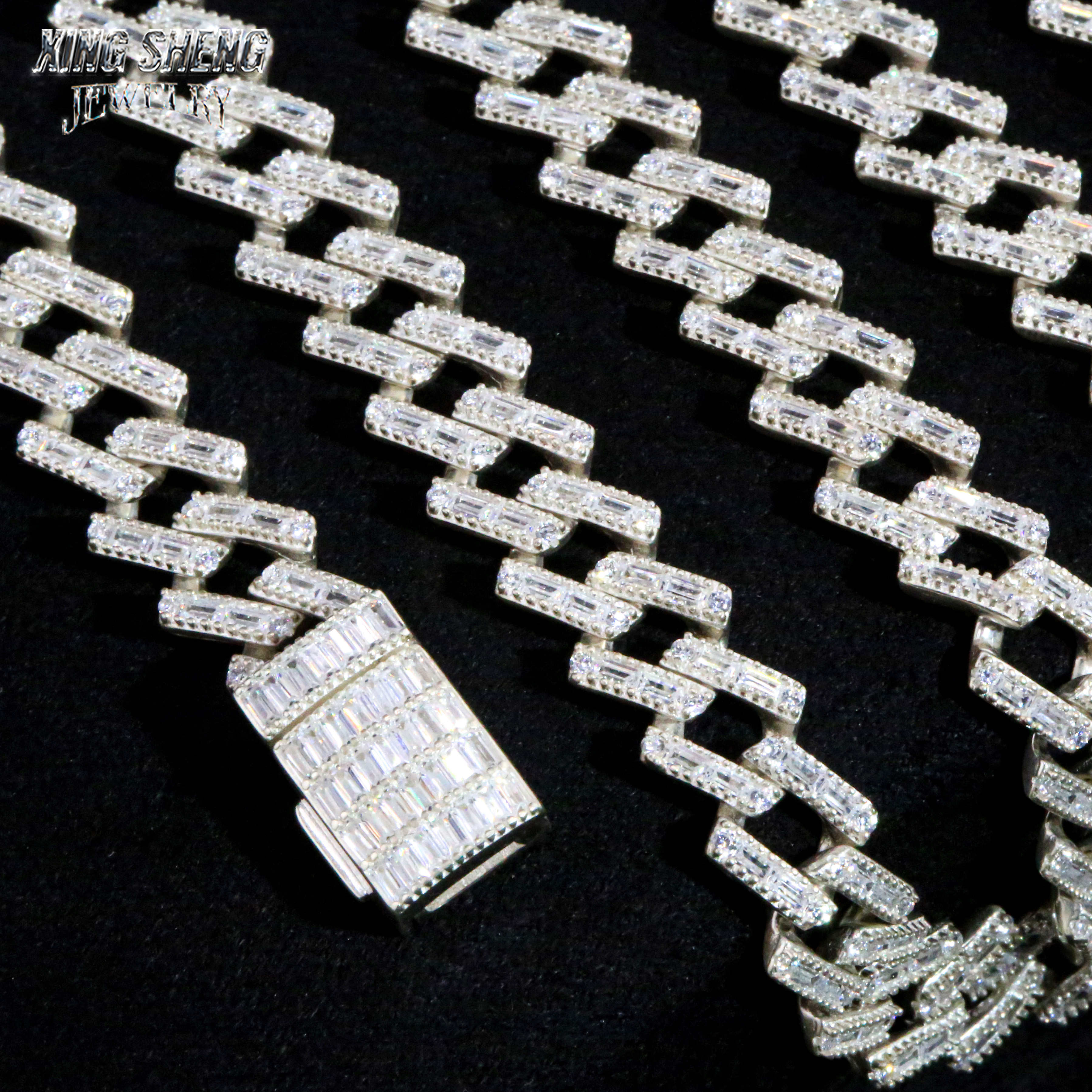 Baguette 8mm Cuban Link Chain Thin Necklace Bracelet Moissanite Hip Hop Jewelry 925 Silver Iced Out Cuban Link Pass Diamond Chain