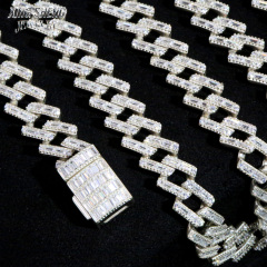 Baguette 8mm Cuban Link Chain Thin Necklace Bracelet Moissanite Hip Hop Jewelry 925 Silver Iced Out Cuban Link Pass Diamond Chain