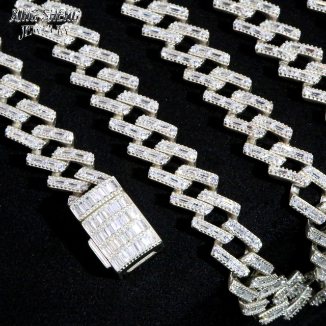 Baguette 8mm Cuban Link Chain Thin Necklace Bracelet Moissanite Hip Hop Jewelry 925 Silver Iced Out Cuban Link Pass Diamond Chain