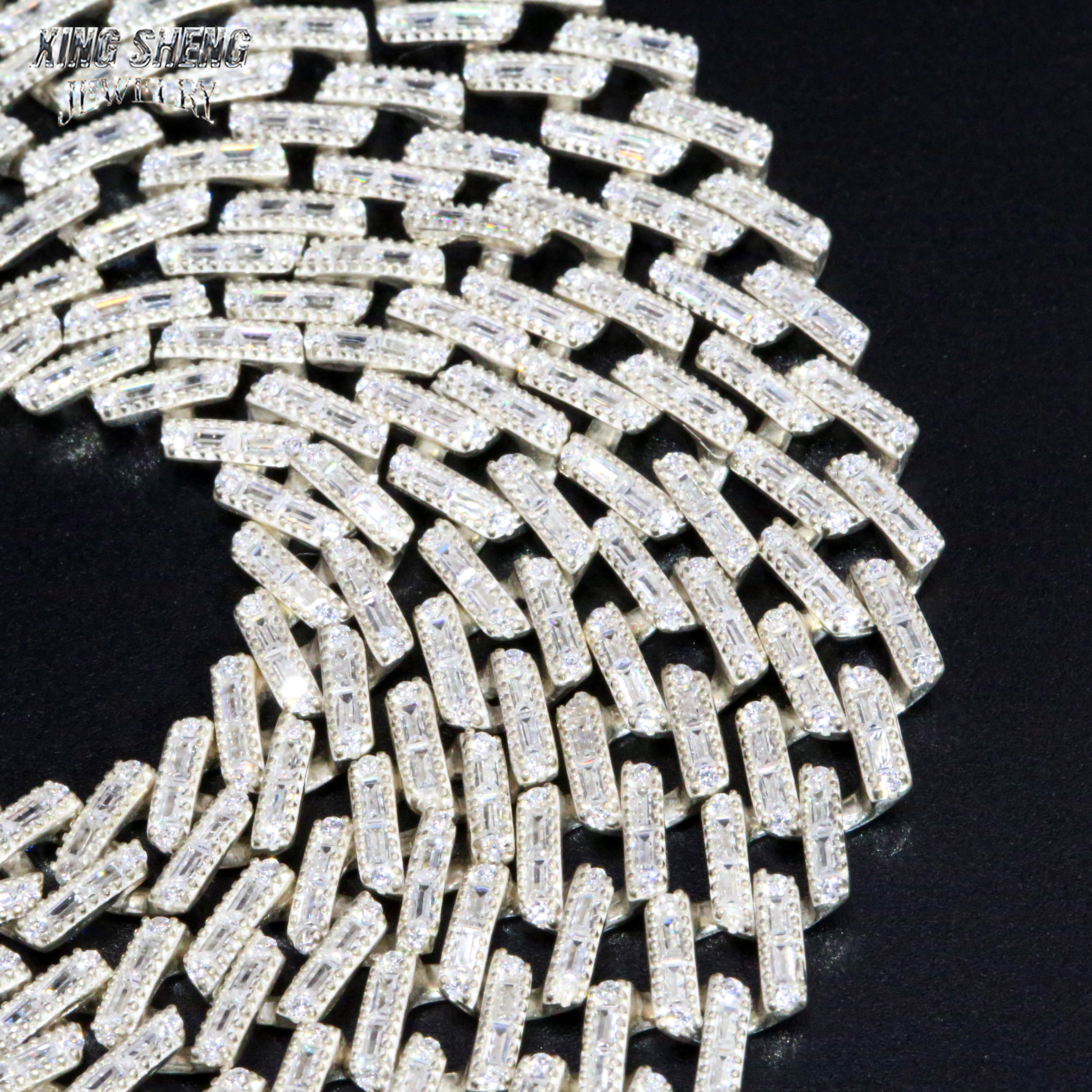 Baguette 8mm Cuban Link Chain Thin Necklace Bracelet Moissanite Hip Hop Jewelry 925 Silver Iced Out Cuban Link Pass Diamond Chain