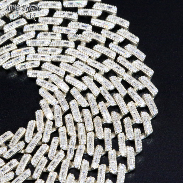Baguette 8mm Cuban Link Chain Thin Necklace Bracelet Moissanite Hip Hop Jewelry 925 Silver Iced Out Cuban Link Pass Diamond Chain