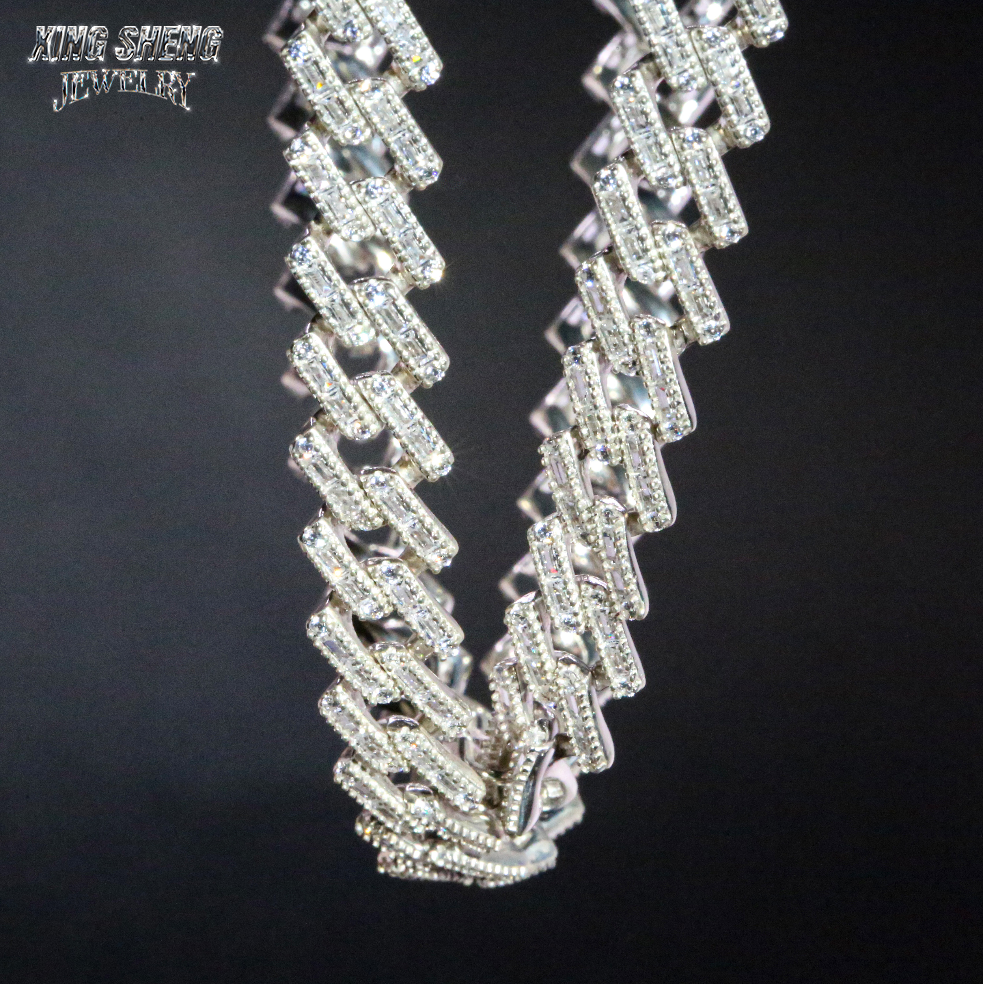 Baguette 8mm Cuban Link Chain Thin Necklace Bracelet Moissanite Hip Hop Jewelry 925 Silver Iced Out Cuban Link Pass Diamond Chain