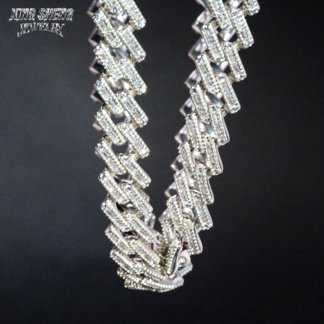Baguette 8mm Cuban Link Chain Thin Necklace Bracelet Moissanite Hip Hop Jewelry 925 Silver Iced Out Cuban Link Pass Diamond Chain