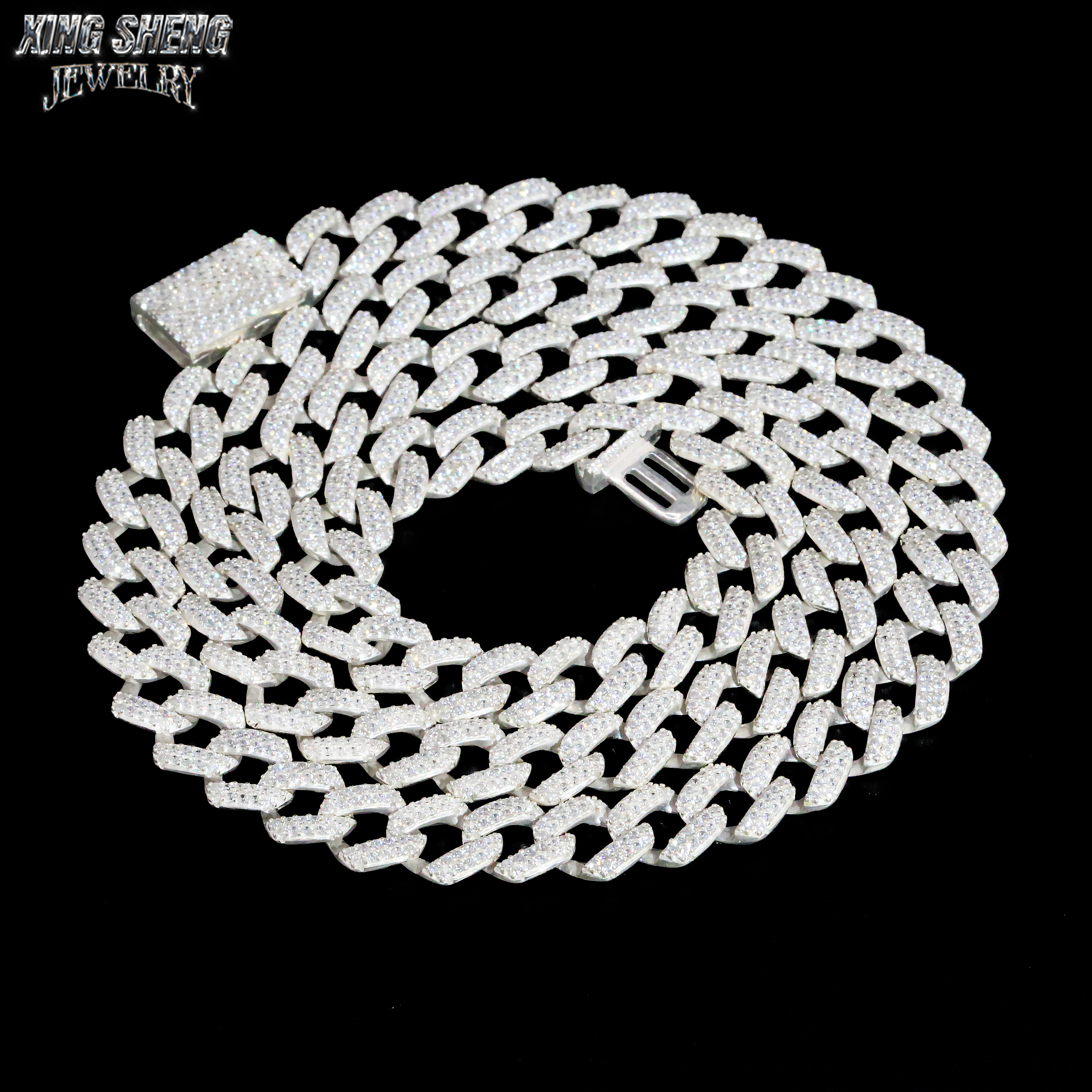 Pass Diamond Tester Hip Hop Jewelry 10mm 2row Cuban Link 925 Silver Iced Out Moissanite Cuban Necklace