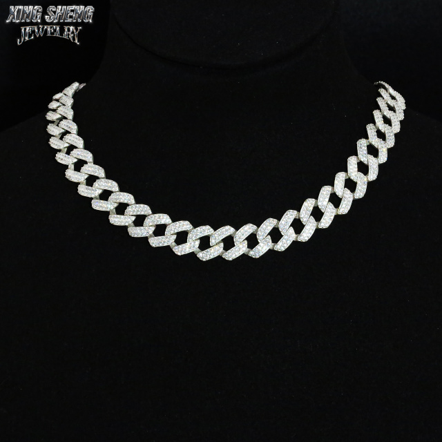Pass Diamond Tester Hip Hop Jewelry 10mm 2row Cuban Link 925 Silver Iced Out Moissanite Cuban Necklace