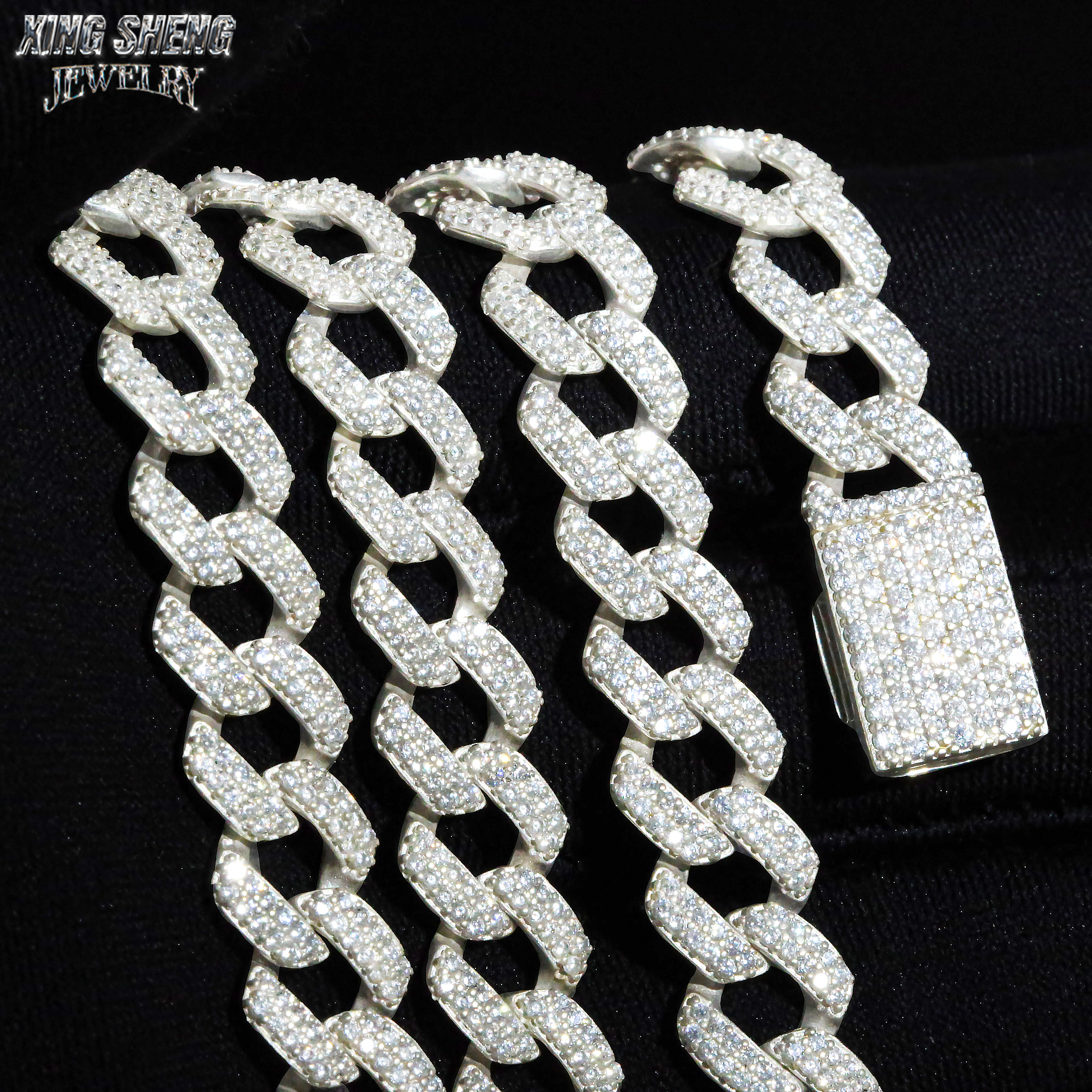 Pass Diamond Tester Hip Hop Jewelry 10mm 2row Cuban Link 925 Silver Iced Out Moissanite Cuban Necklace