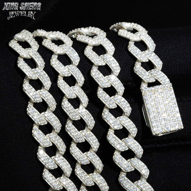 Pass Diamond Tester Hip Hop Jewelry 10mm 2row Cuban Link 925 Silver Iced Out Moissanite Cuban Necklace