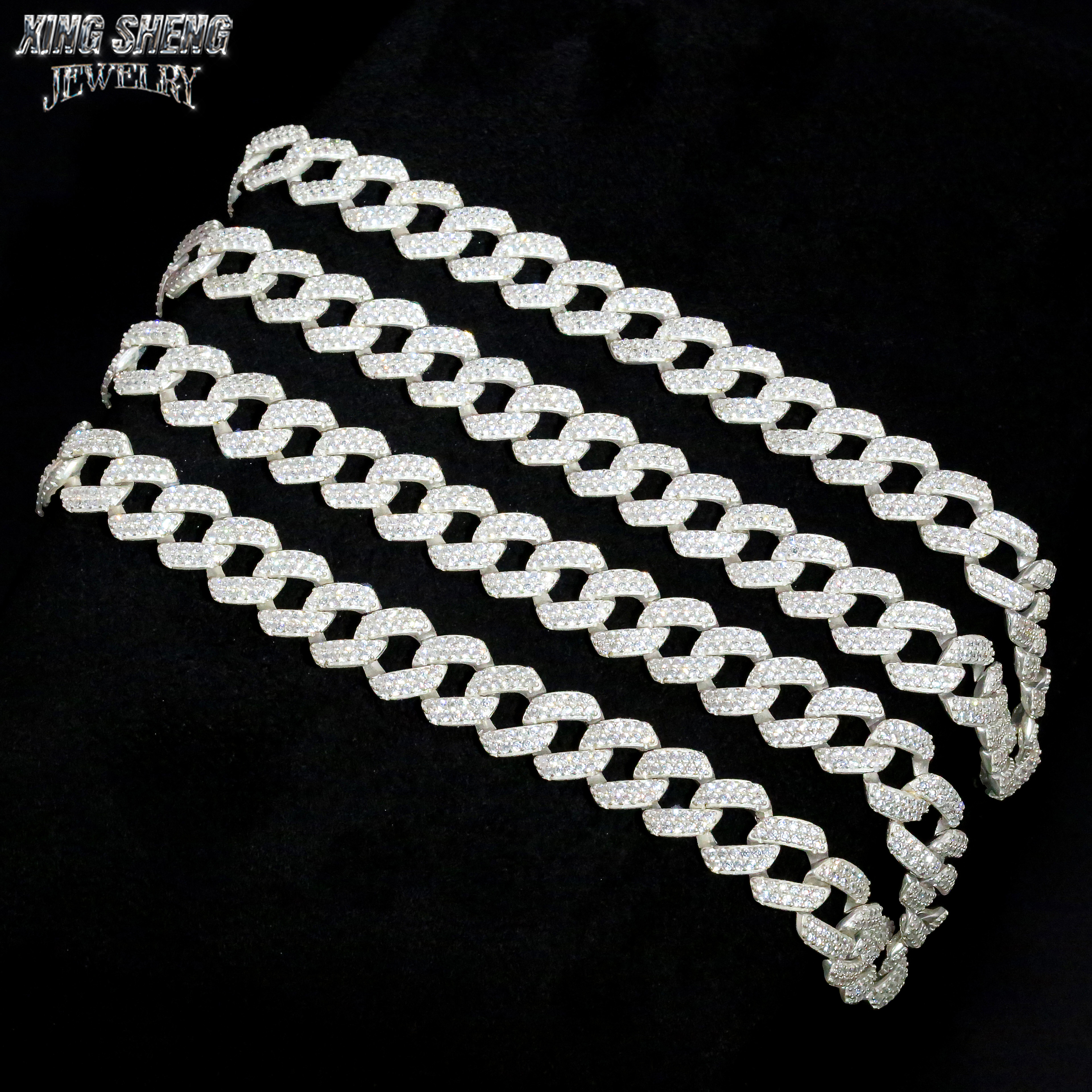 Pass Diamond Tester Hip Hop Jewelry 10mm 2row Cuban Link 925 Silver Iced Out Moissanite Cuban Necklace