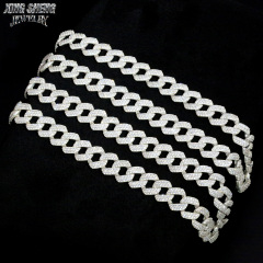 Pass Diamond Tester Hip Hop Jewelry 10mm 2row Cuban Link 925 Silver Iced Out Moissanite Cuban Necklace