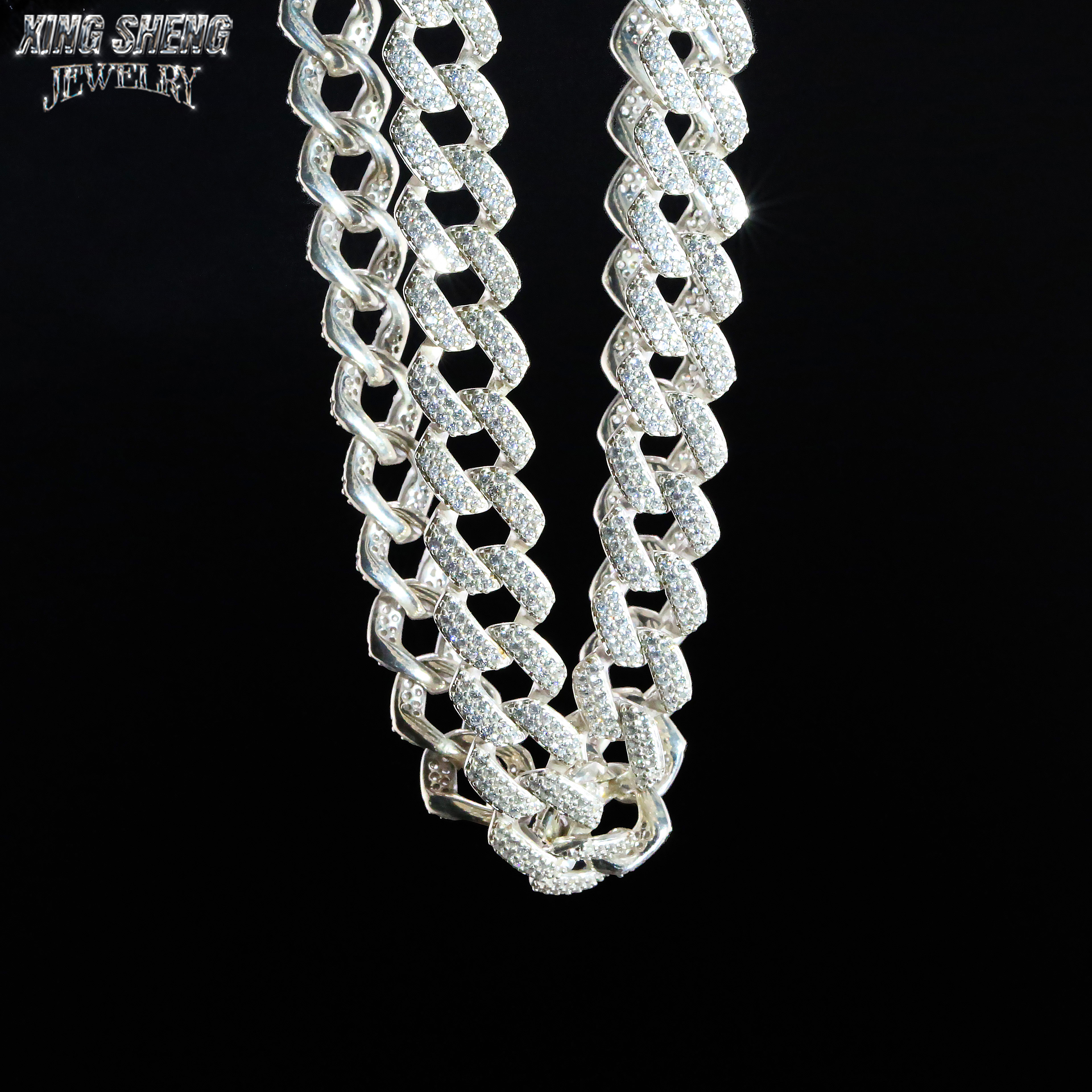 Pass Diamond Tester Hip Hop Jewelry 10mm 2row Cuban Link 925 Silver Iced Out Moissanite Cuban Necklace