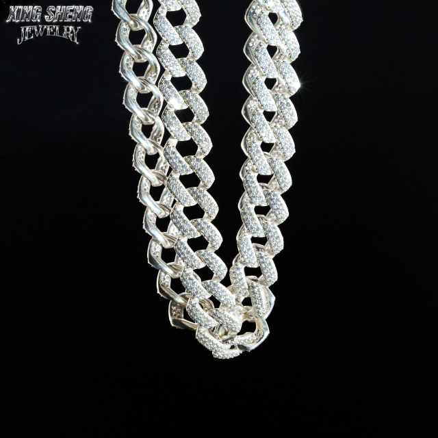 Pass Diamond Tester Hip Hop Jewelry 10mm 2row Cuban Link 925 Silver Iced Out Moissanite Cuban Necklace