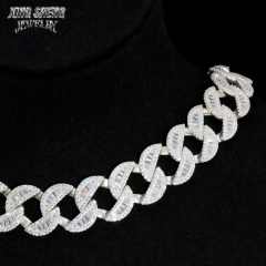 New Arrivals Fashion Popular Box Clasp S925 12mm Thin Iced Out Hip Hop VVS1 Baguette Moissanite Diamond Miami Cuban Link Men