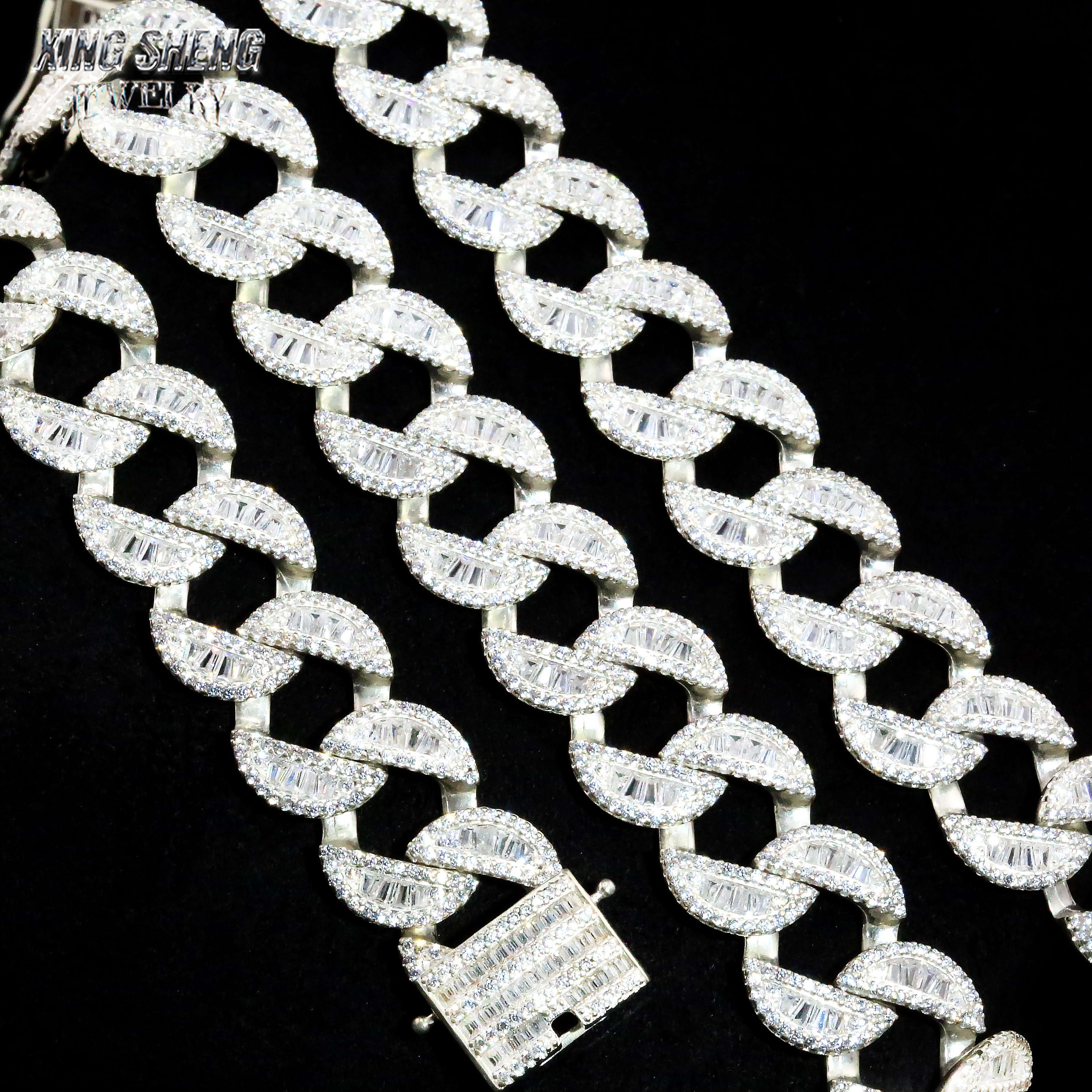 New Arrivals Fashion Popular Box Clasp S925 12mm Thin Iced Out Hip Hop VVS1 Baguette Moissanite Diamond Miami Cuban Link Men