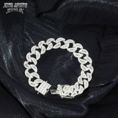 New Arrivals Fashion Popular Box Clasp S925 12mm Thin Iced Out Hip Hop VVS1 Baguette Moissanite Diamond Miami Cuban Link Men