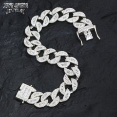 New Arrivals Fashion Popular Box Clasp S925 12mm Thin Iced Out Hip Hop VVS1 Baguette Moissanite Diamond Miami Cuban Link Men