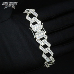 Customized Top Quality Sterling Silver 17MM VVS D Color baguette Shape Moissanite with GRA thin Cuban Link Chain for Men's Rapper Life