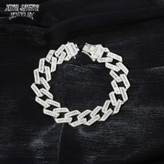 Customized Top Quality Sterling Silver 17MM VVS D Color baguette Shape Moissanite with GRA thin Cuban Link Chain for Men's Rapper Life