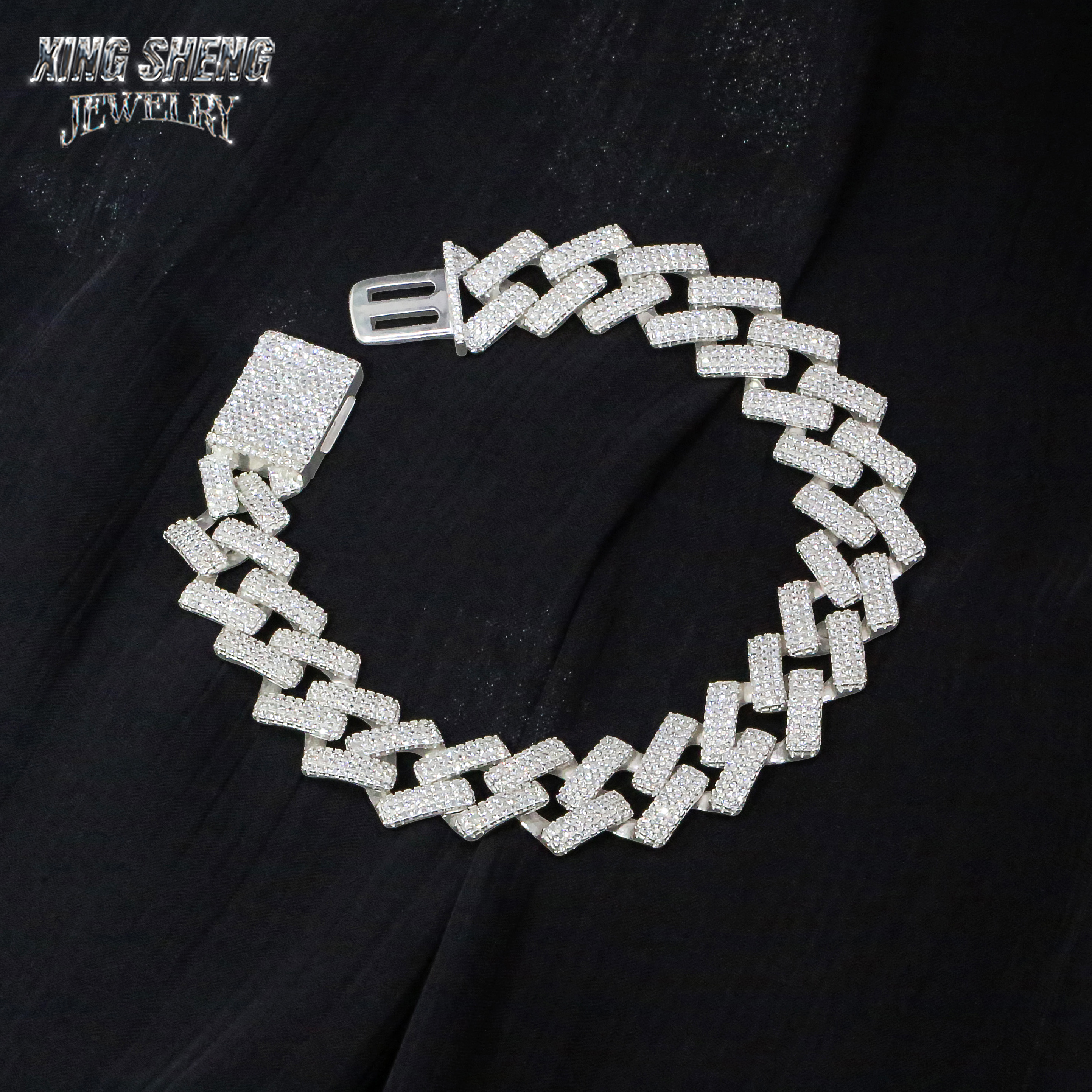 Wholesale 3Rows 14mm Iced Out Diamond 925 Silver VVS D Moissanite Miami Cuban Link Chain Necklace Hip Hop Moissanite Jewelry