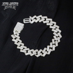 Wholesale 3Rows 14mm Iced Out Diamond 925 Silver VVS D Moissanite Miami Cuban Link Chain Necklace Hip Hop Moissanite Jewelry