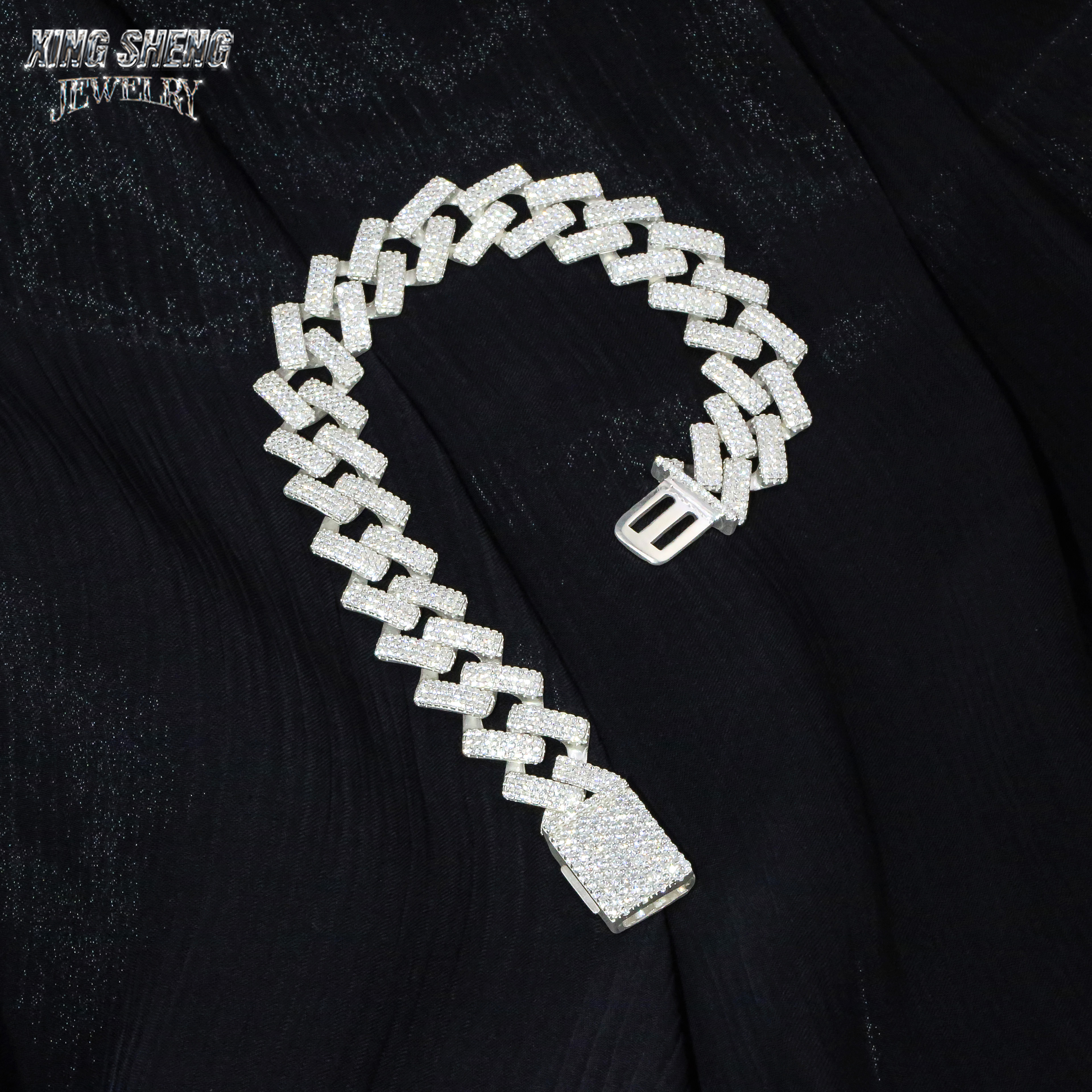 Wholesale 3Rows 14mm Iced Out Diamond 925 Silver VVS D Moissanite Miami Cuban Link Chain Necklace Hip Hop Moissanite Jewelry