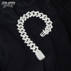 Wholesale 3Rows 14mm Iced Out Diamond 925 Silver VVS D Moissanite Miami Cuban Link Chain Necklace Hip Hop Moissanite Jewelry