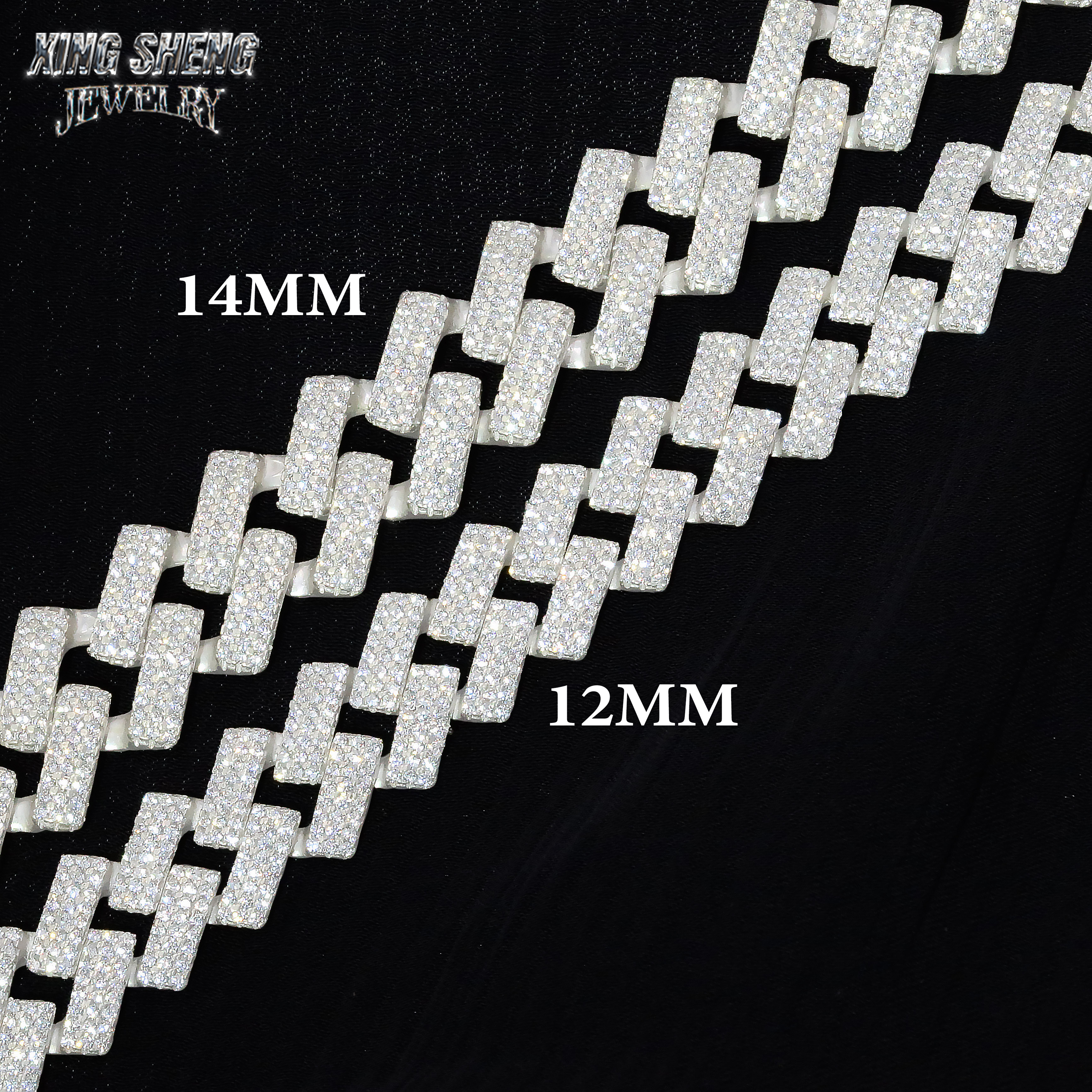 Factory on Sale 12mm 3 Rows thin Hip Hop Jewelry Iced Out 925 Sterling Silver Moissanite VVS Necklace Cuban Link Chain Necklace