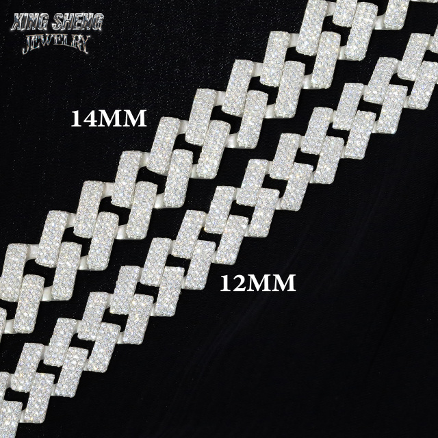 Factory on Sale 12mm 3 Rows thin Hip Hop Jewelry Iced Out 925 Sterling Silver Moissanite VVS Necklace Cuban Link Chain Necklace