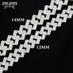 Wholesale 3Rows 14mm Iced Out Diamond 925 Silver VVS D Moissanite Miami Cuban Link Chain Necklace Hip Hop Moissanite Jewelry