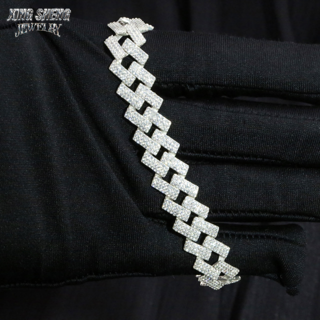 Factory on Sale 12mm 3 Rows thin Hip Hop Jewelry Iced Out 925 Sterling Silver Moissanite VVS Necklace Cuban Link Chain Necklace