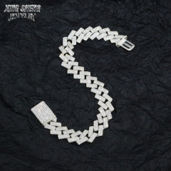 Factory on Sale 12mm 3 Rows thin Hip Hop Jewelry Iced Out 925 Sterling Silver Moissanite VVS Necklace Cuban Link Chain Necklace